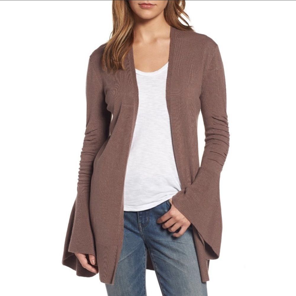 NWT Hinge Ruched Bell Sleeve Cardigan Taupe XXL